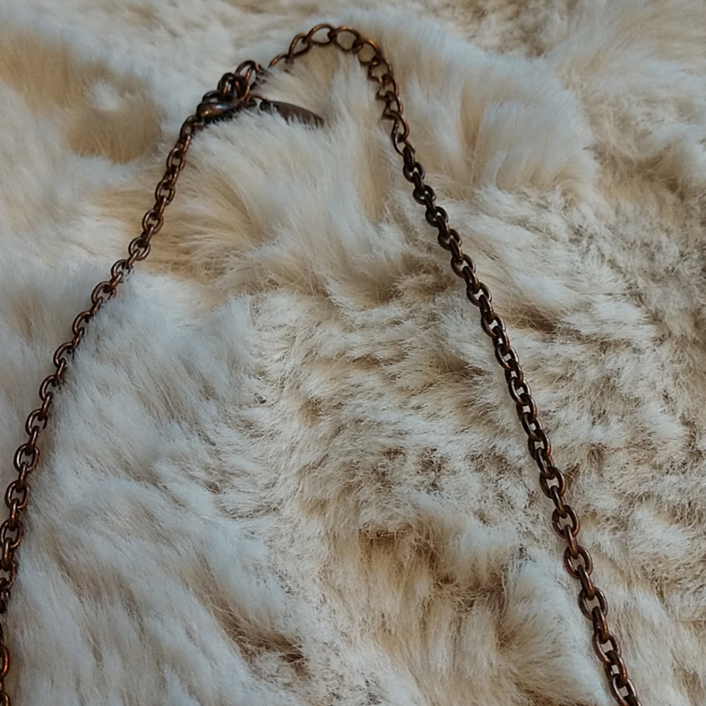 Bronze tone red jeweled Victorian drop necklace - Picture 2 of 8
